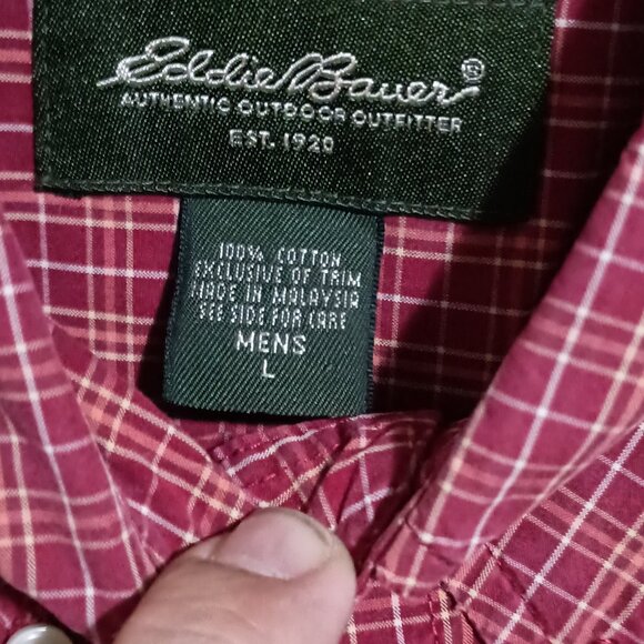 Eddie Bauer Men's Long Sleeve Button Down Shirt Size Large Red Checked - Picture 5 of 12
